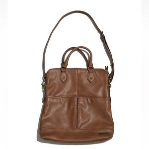 Frye and & Co. Tote Crossbody Bag Front Pockets Brown Vegan Leather